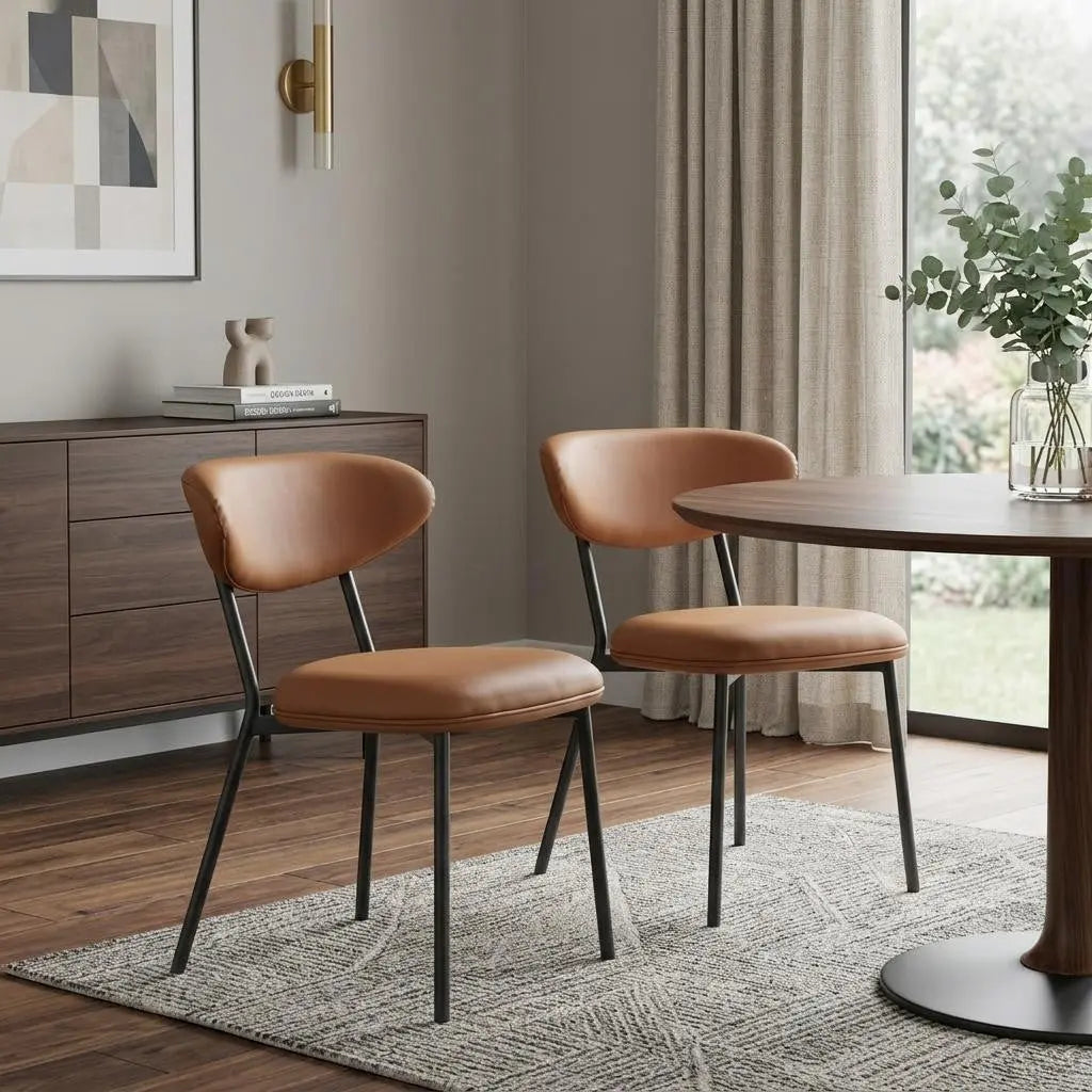 Set of Two Brown and Black Faux Leather Open Back Dining Side Chairs Homeroots Kitchen & Dining
