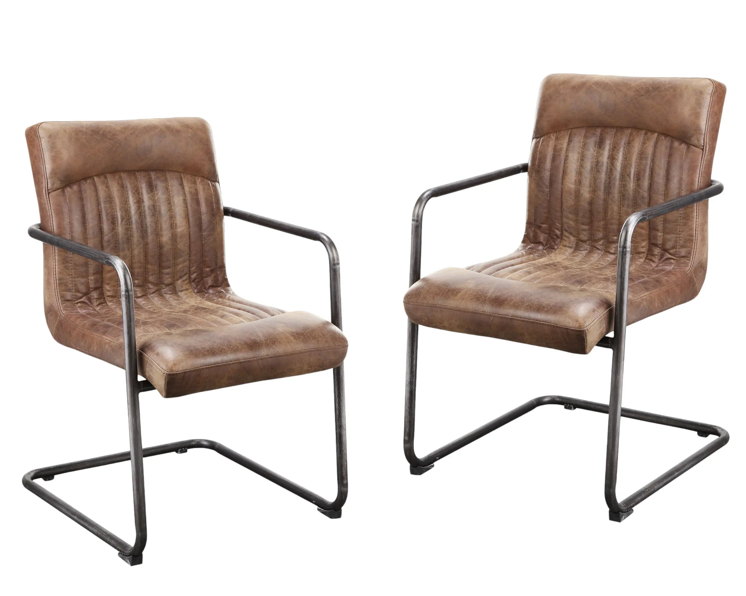 Set of Two Brown and Black Leather Dining Arm Chairs Homeroots Kitchen & Dining