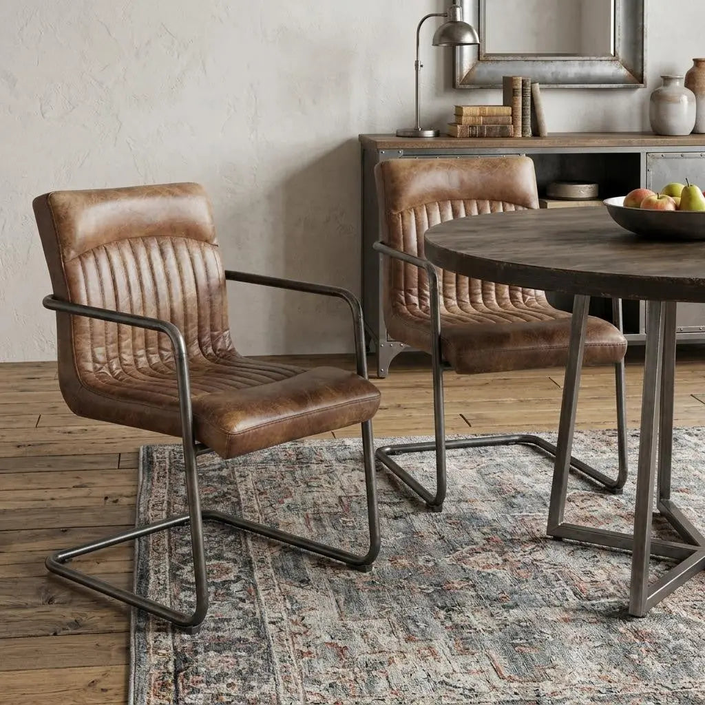 Set of Two Brown and Black Leather Dining Arm Chairs Homeroots Kitchen & Dining