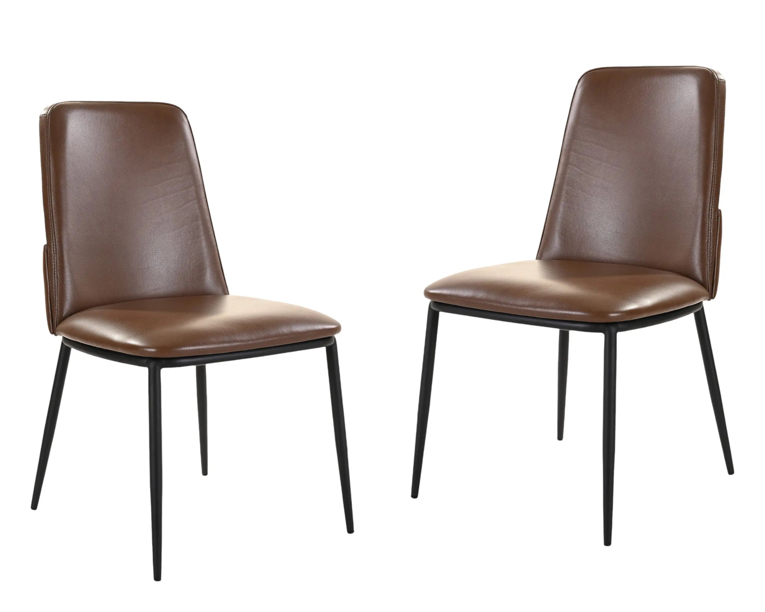 Set of Two Brown and Black Leather Dining Side Chairs Homeroots Kitchen & Dining