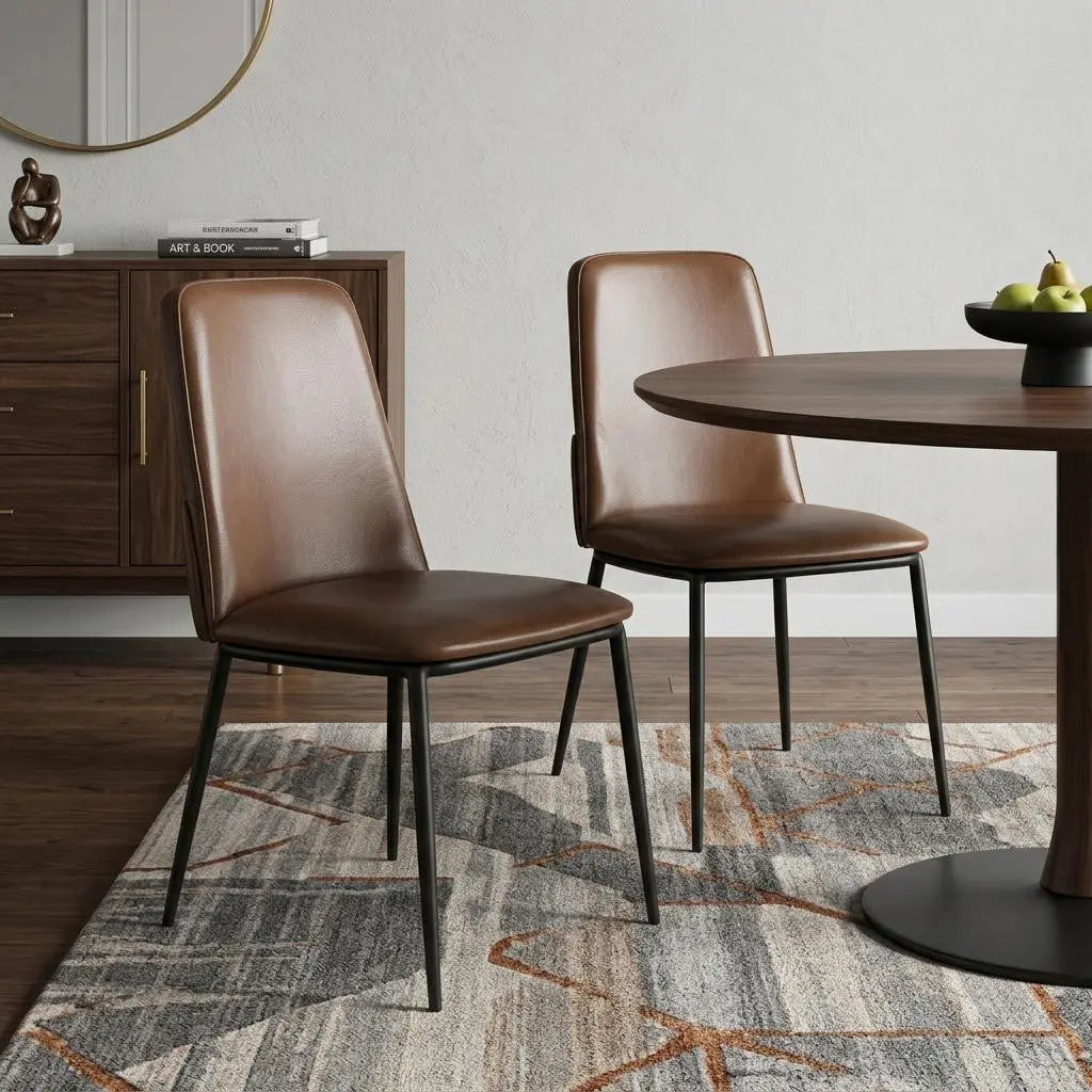 Set of Two Brown and Black Leather Dining Side Chairs Homeroots Kitchen & Dining