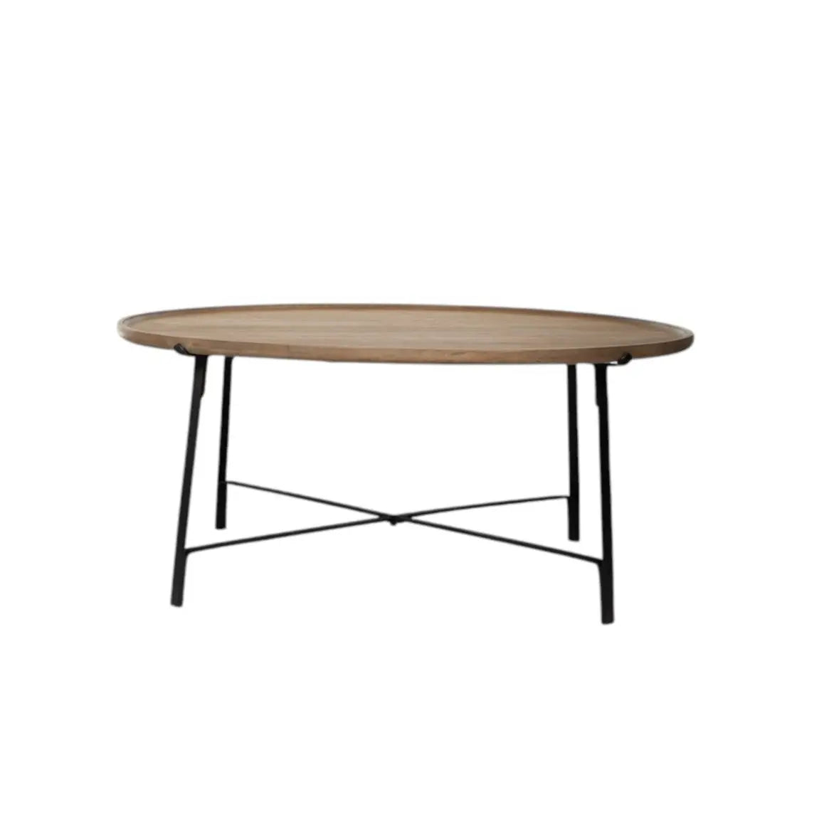 Set of Two Brown and Black Solid Wood and Iron Round Nested Coffee Tables Homeroots Living Room