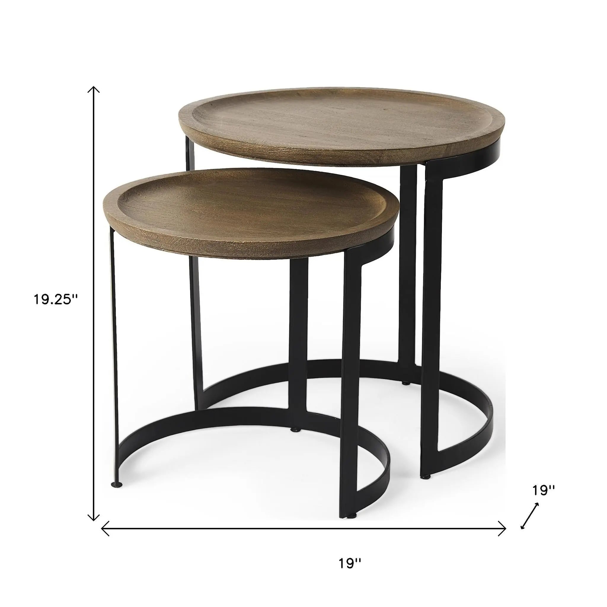 Set of Two Brown and Black Solid Wood and Iron Round Nested Tables Homeroots Living Room