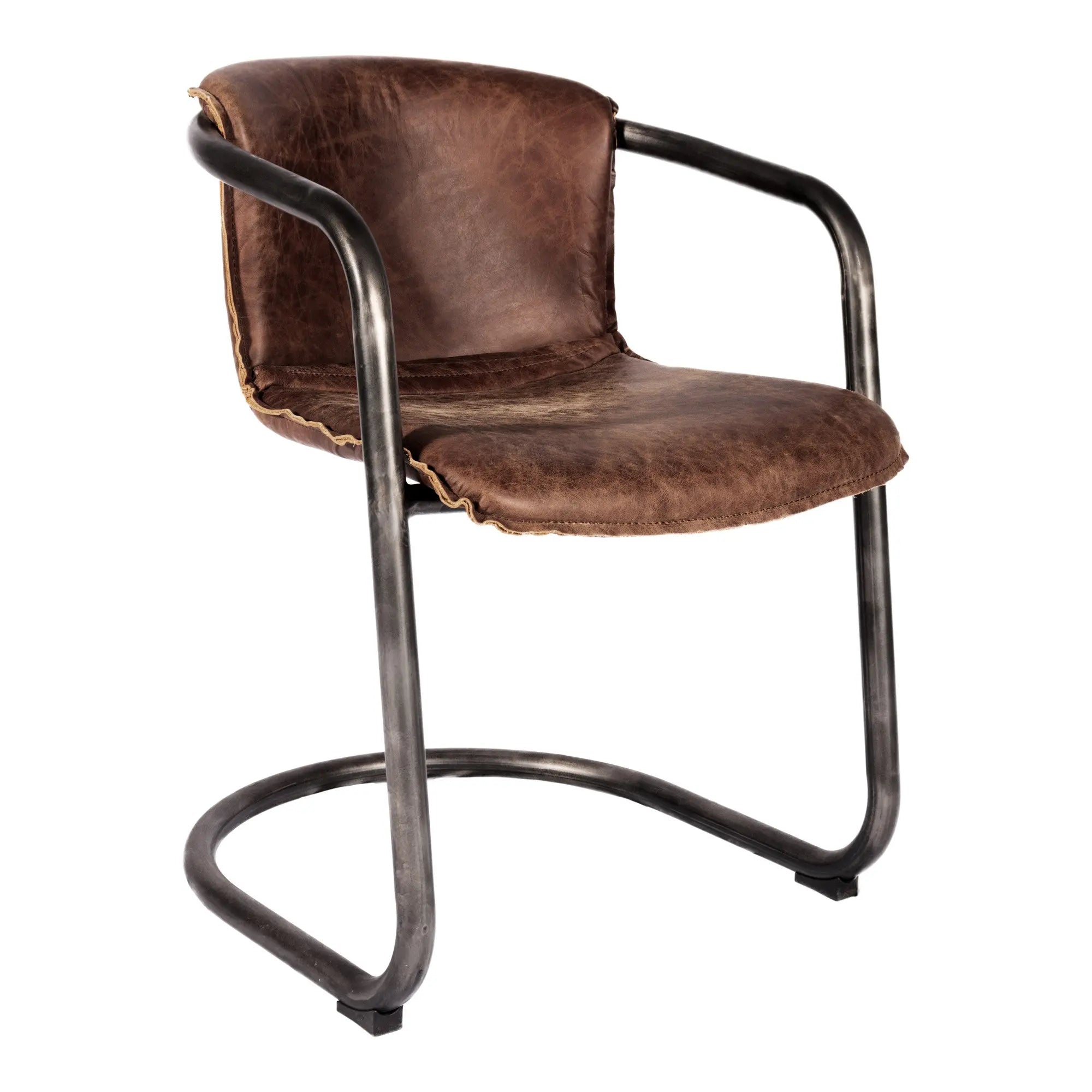 Set of Two Brown and Silver Leather Dining Arm Chairs Homeroots Kitchen & Dining