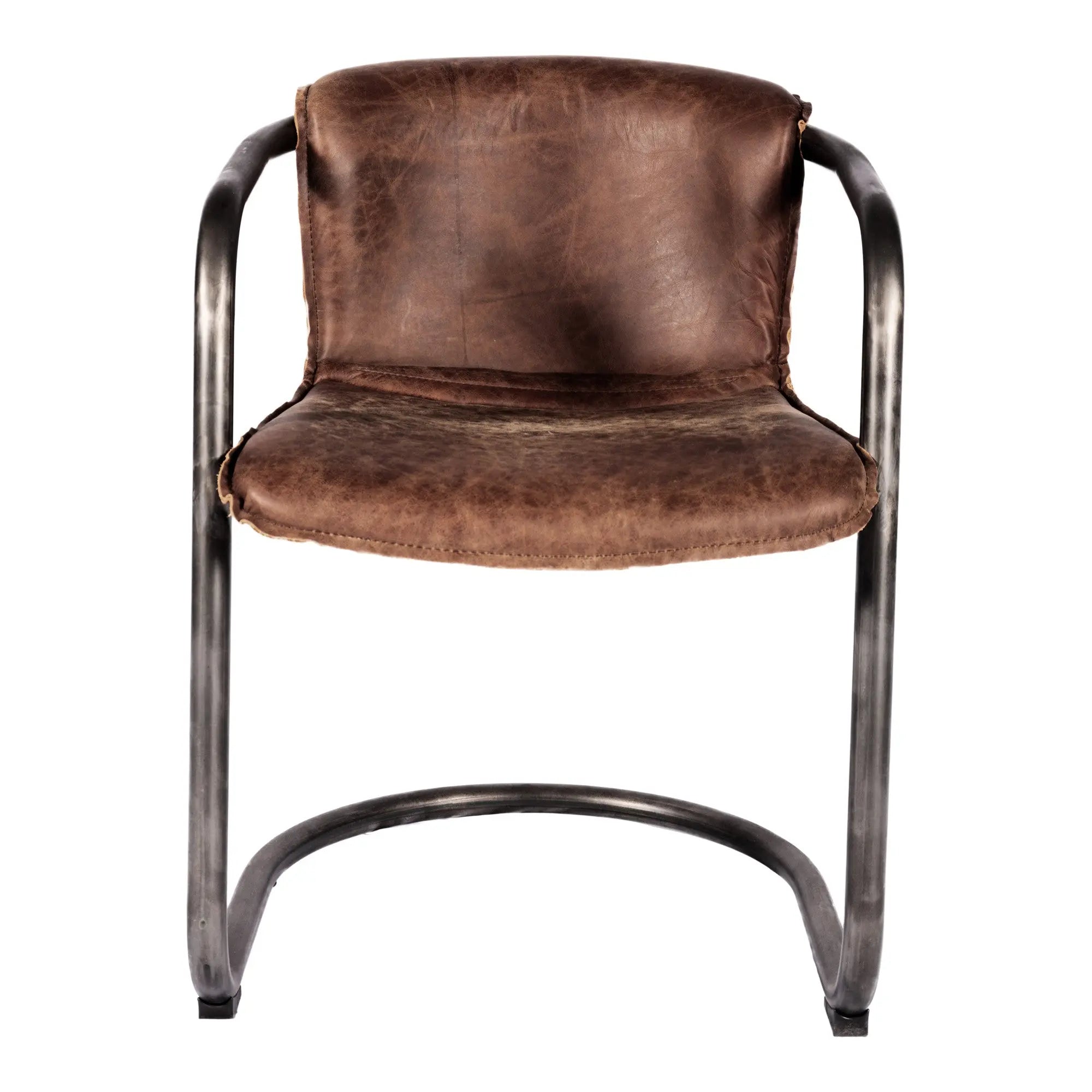 Set of Two Brown and Silver Leather Dining Arm Chairs Homeroots Kitchen & Dining