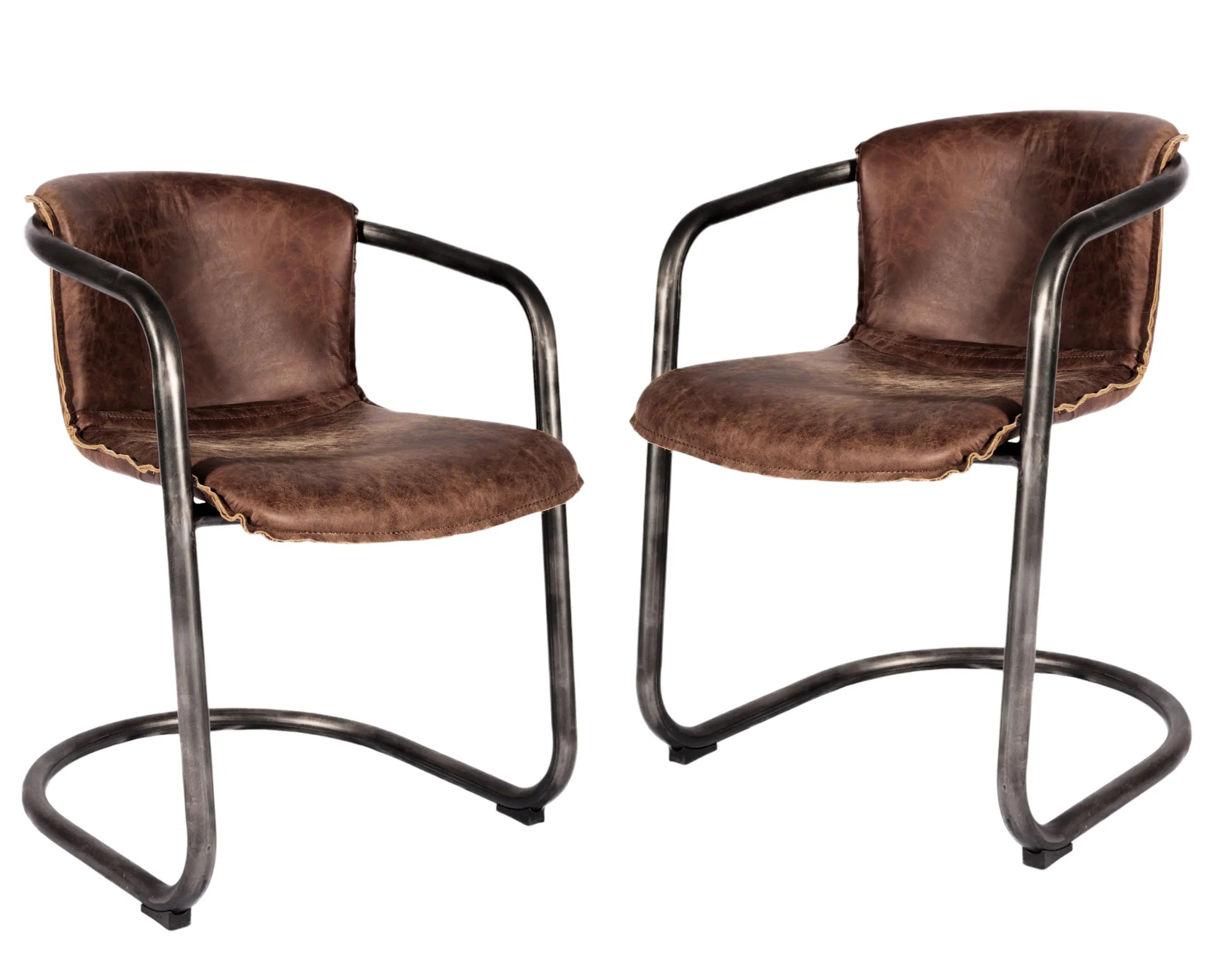 Set of Two Brown and Silver Leather Dining Arm Chairs Homeroots Kitchen & Dining