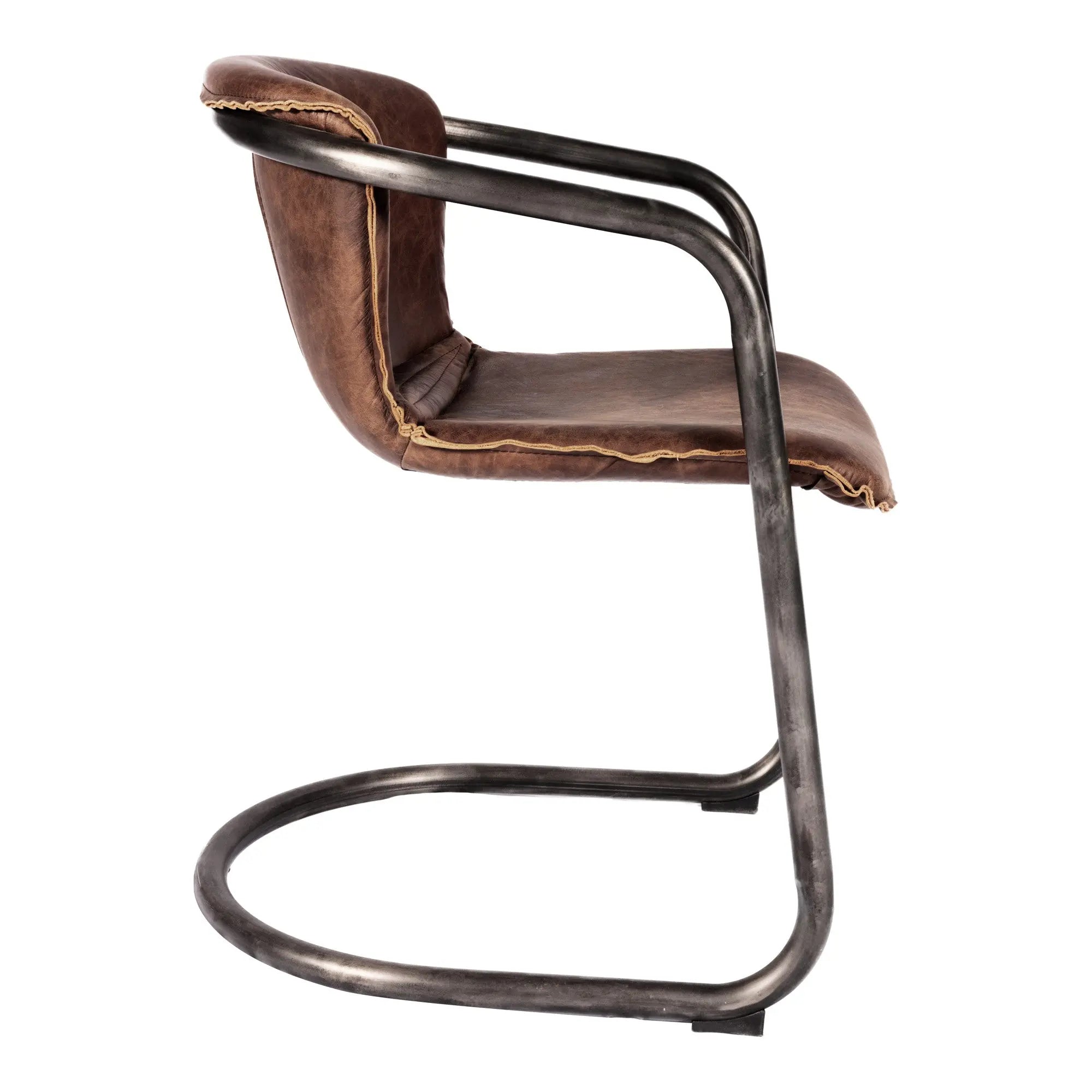 Set of Two Brown and Silver Leather Dining Arm Chairs Homeroots Kitchen & Dining