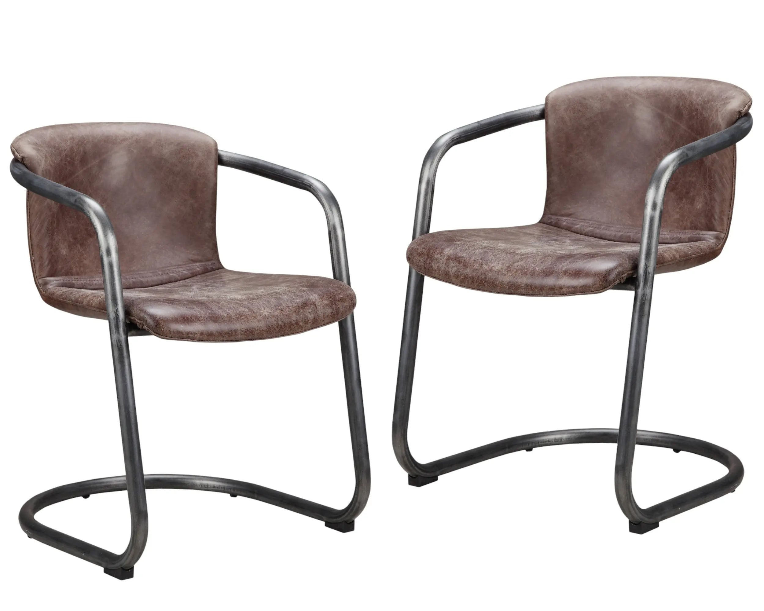 Set of Two Brown and Silver Leather Dining Arm Chairs Homeroots Kitchen & Dining