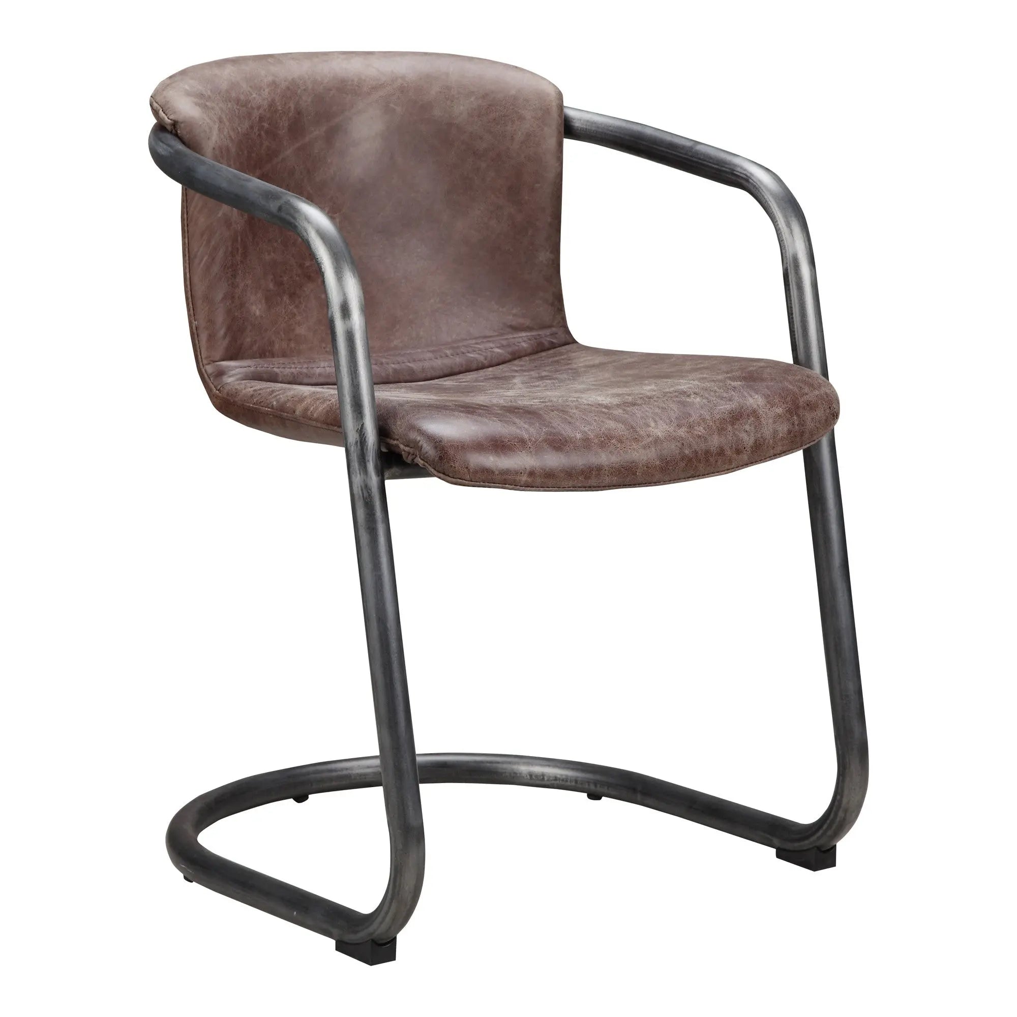 Set of Two Brown and Silver Leather Dining Arm Chairs Homeroots Kitchen & Dining