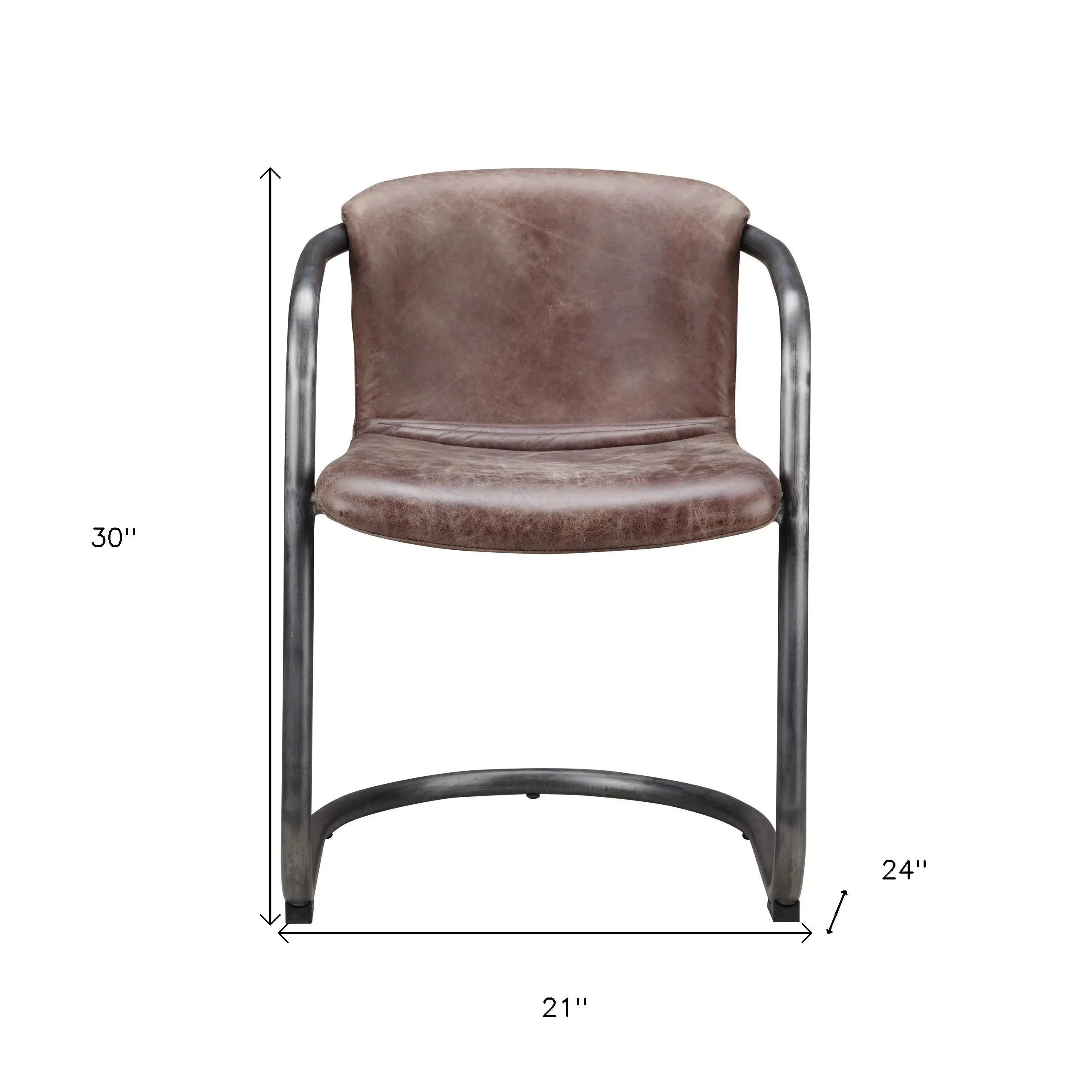 Set of Two Brown and Silver Leather Dining Arm Chairs Homeroots Kitchen & Dining