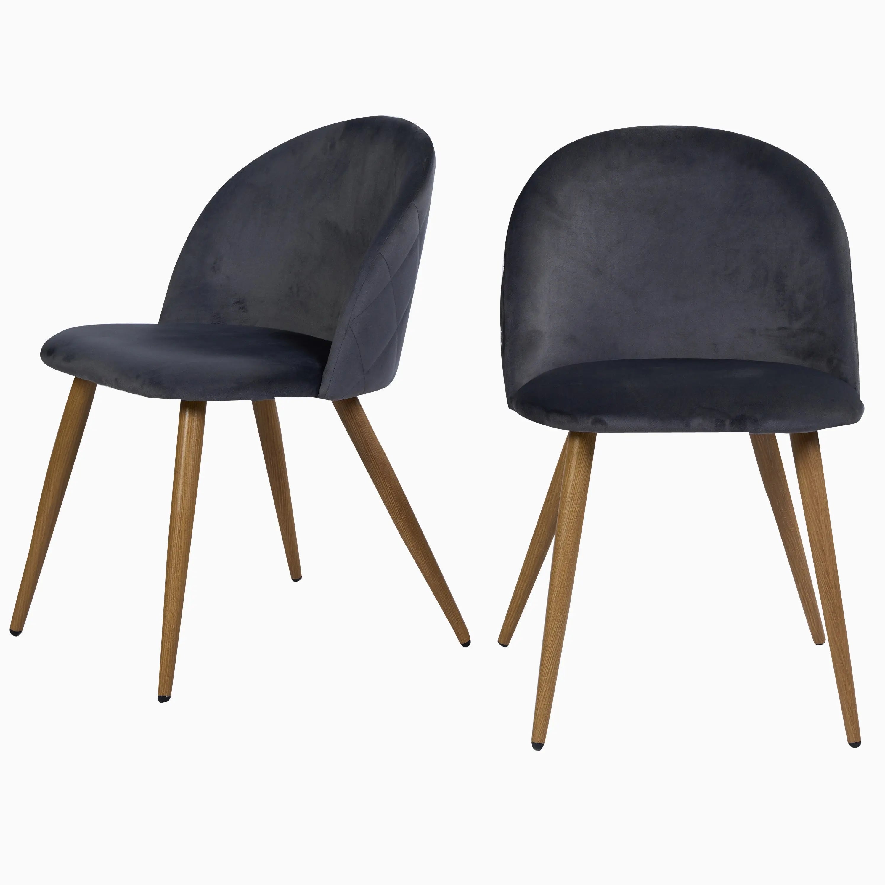 Set of Two Charcoal and Brown Upholstered Velvet Dining Side Chairs Homeroots Kitchen & Dining