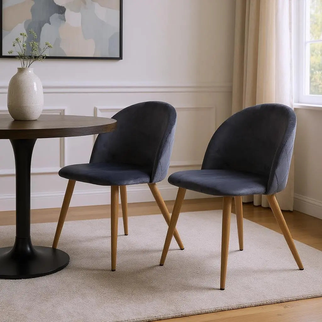 Set of Two Charcoal and Brown Upholstered Velvet Dining Side Chairs Homeroots Kitchen & Dining