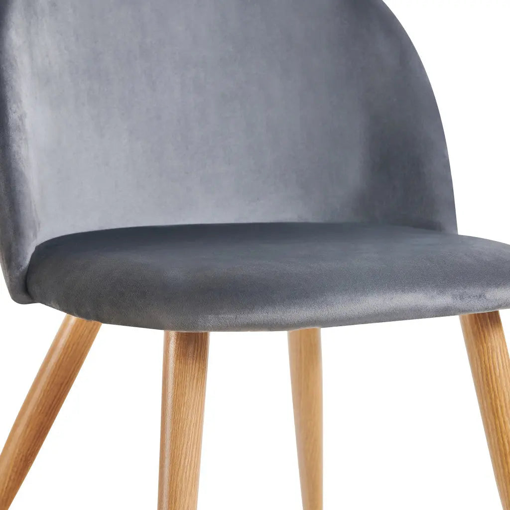 Set of Two Charcoal and Brown Upholstered Velvet Dining Side Chairs Homeroots Kitchen & Dining