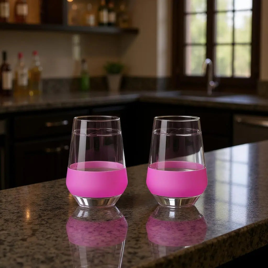 Set of Two Clear And Blush Plastic Angular Shape Stemless All Purpose Wine Glass Homeroots Kitchen & Dining