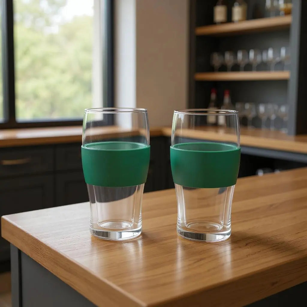 Set of Two Clear And Green Tritan Plastic Unique Shape Stemless Pint Glass Homeroots Kitchen & Dining