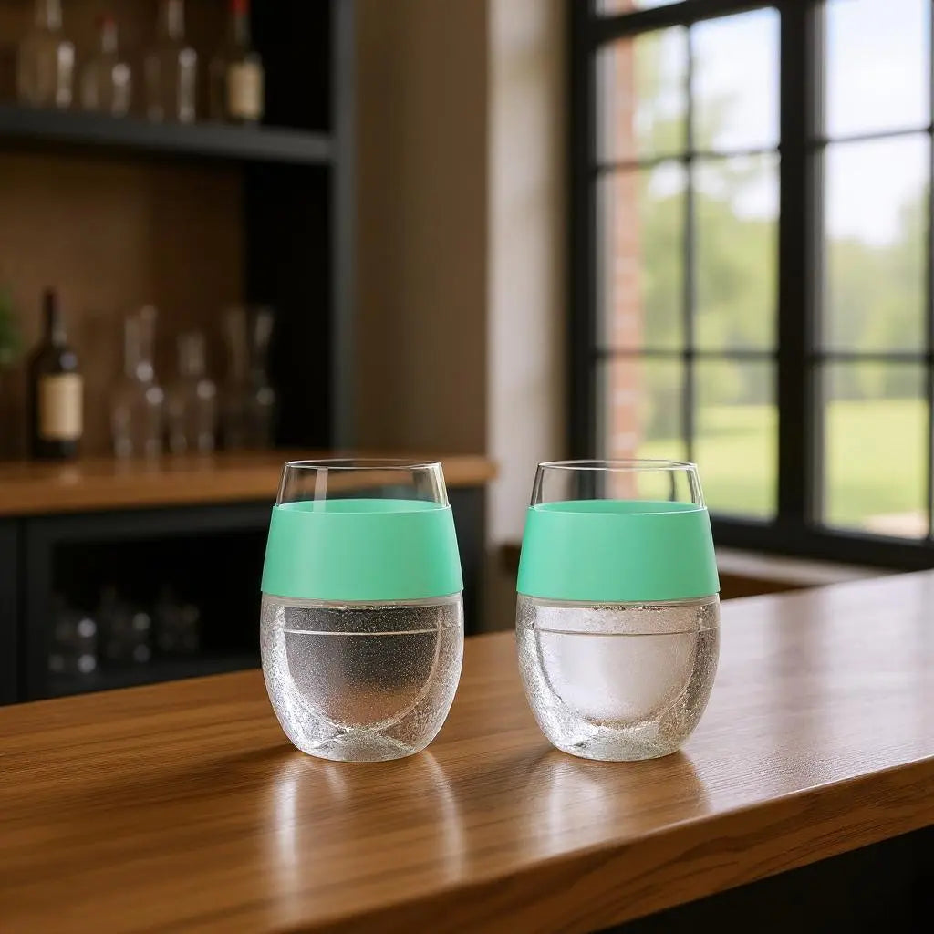 Set of Two Clear And Mint Green Tritan Plastic Convex Curve Shape Stemless All Purpose Wine Glass Homeroots Kitchen & Dining