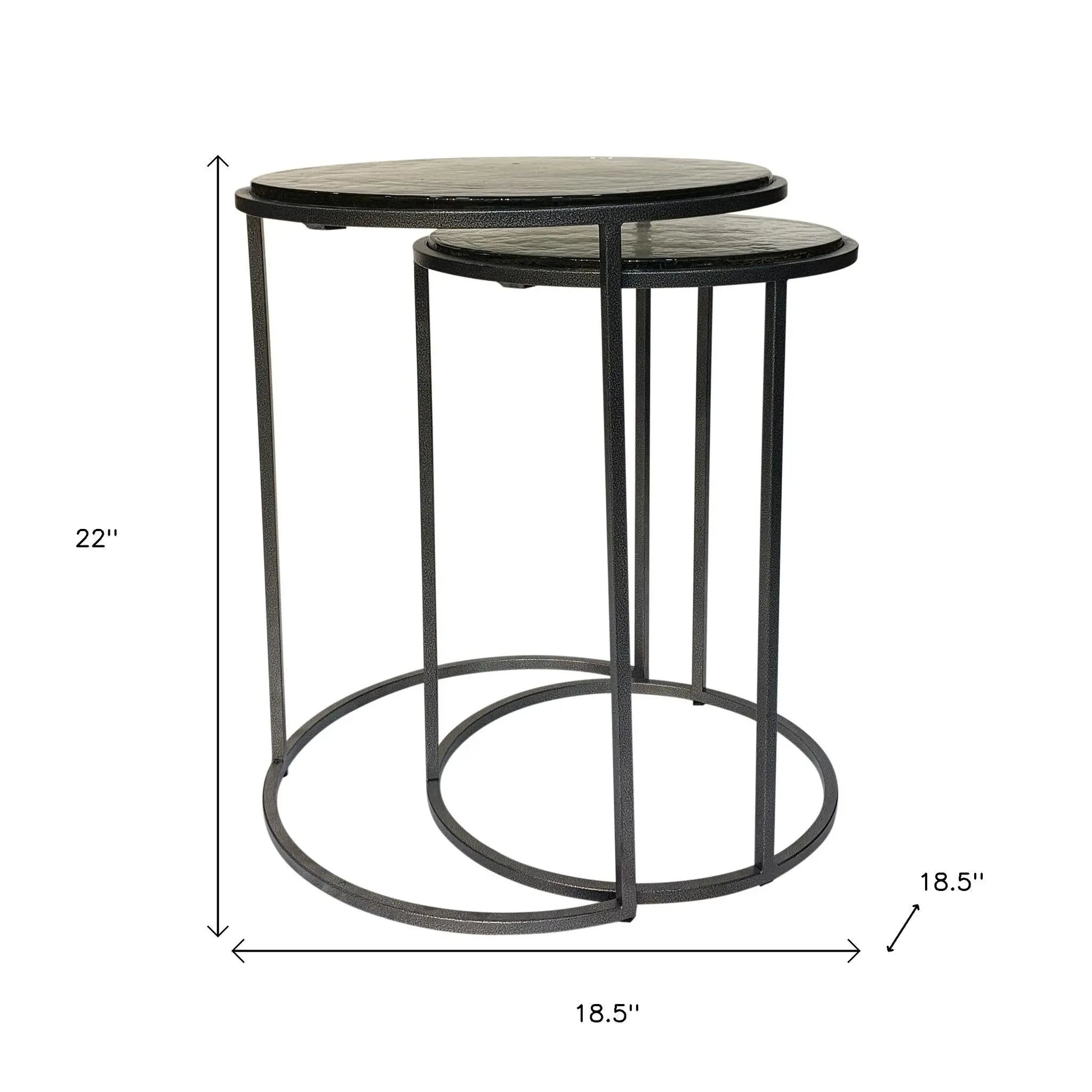 Set of Two Clear and Gunmetal Glass and Iron Round Frame Nested Tables Homeroots Living Room