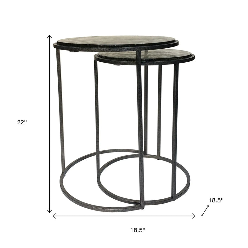 Set of Two Clear and Gunmetal Glass and Iron Round Frame Nested Tables Homeroots Living Room