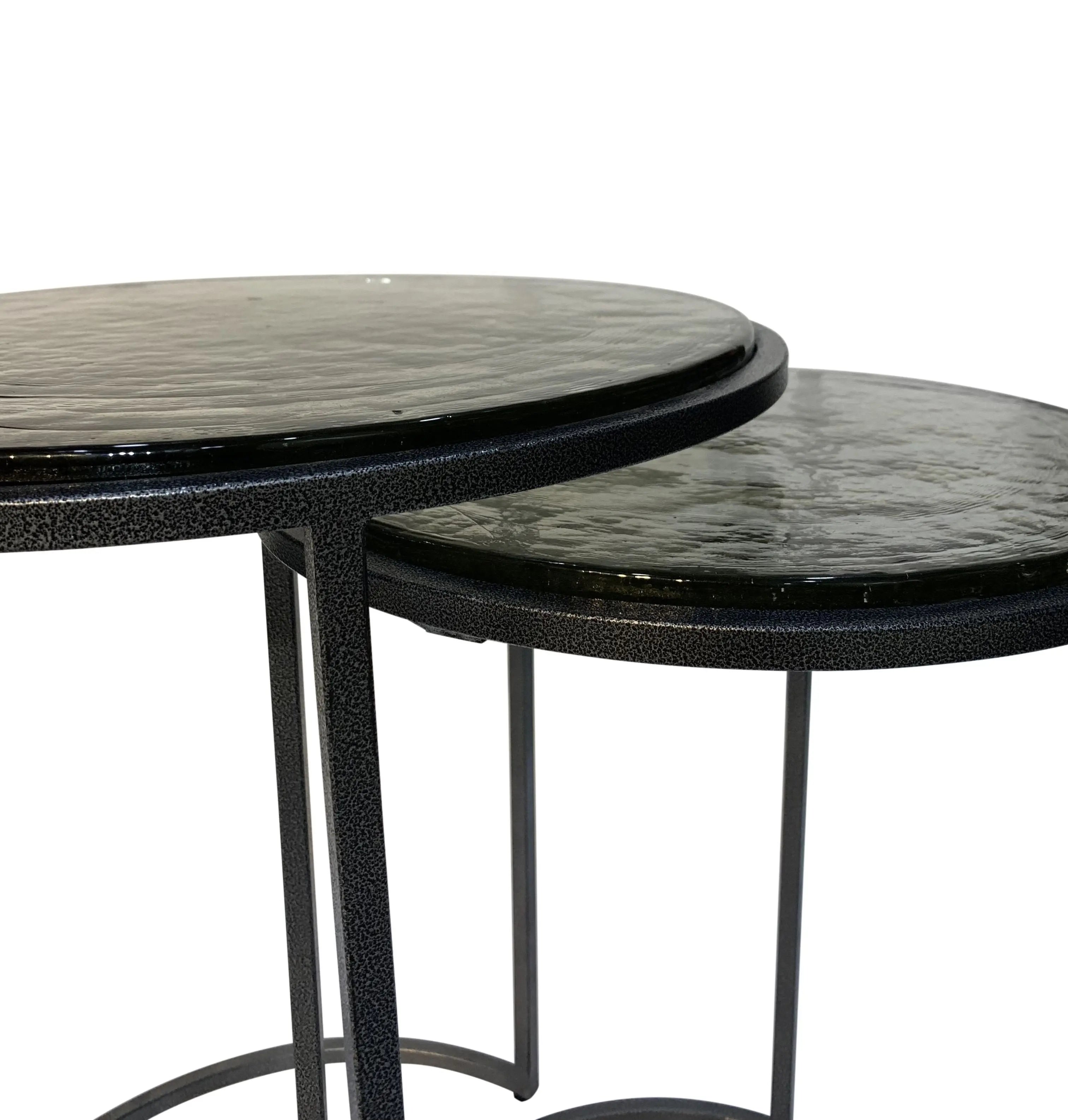 Set of Two Clear and Gunmetal Glass and Iron Round Frame Nested Tables Homeroots Living Room