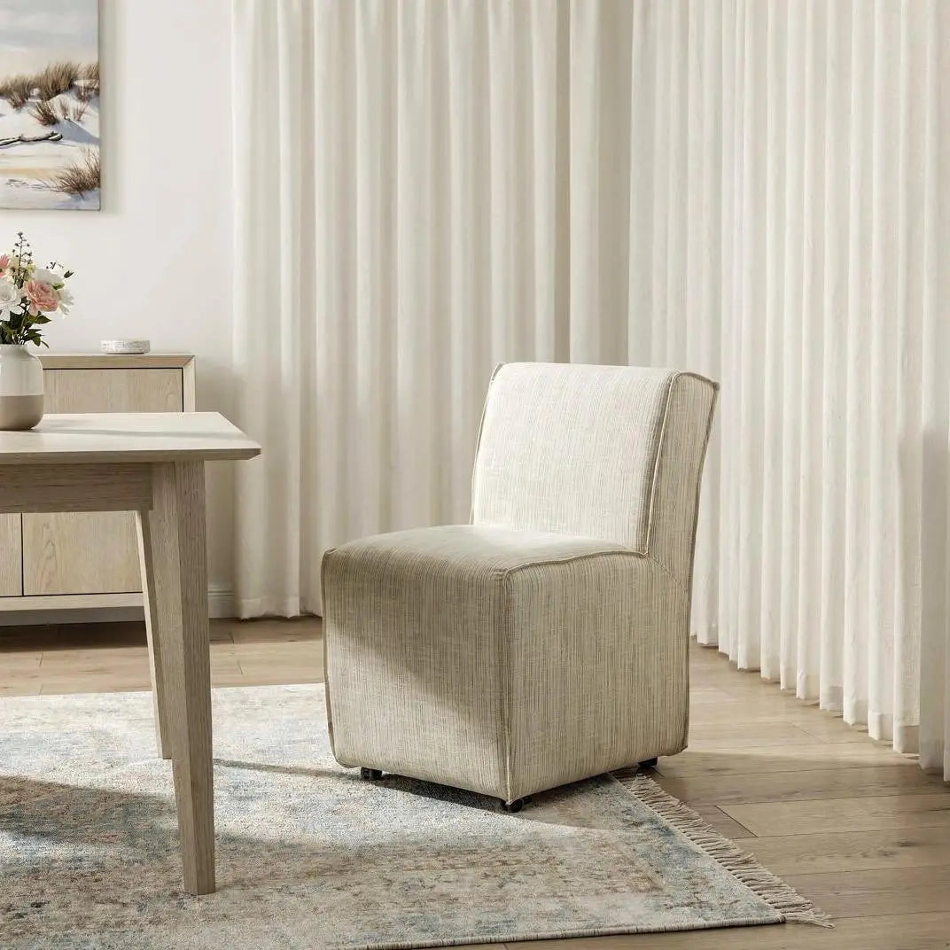 Set of Two Cream Fabric Dining Parsons Chairs Homeroots Kitchen & Dining