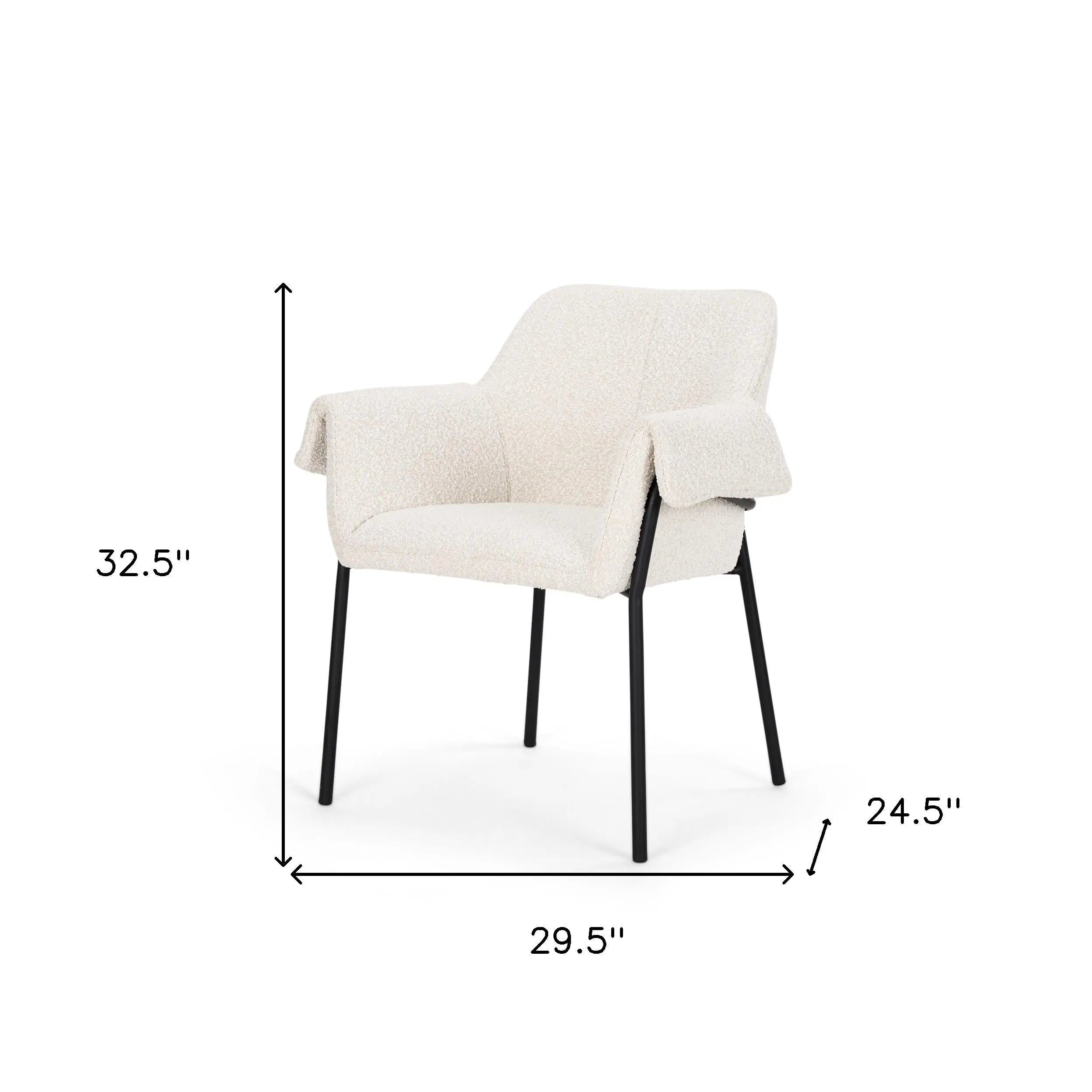 Set of Two Cream and Black Boucle Dining Arm Chairs Homeroots Kitchen & Dining