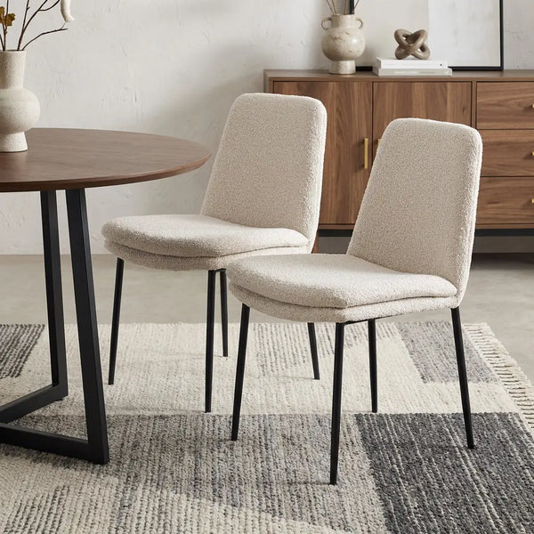 Set of Two Cream and Black Boucle Dining Side Chairs Homeroots Kitchen & Dining