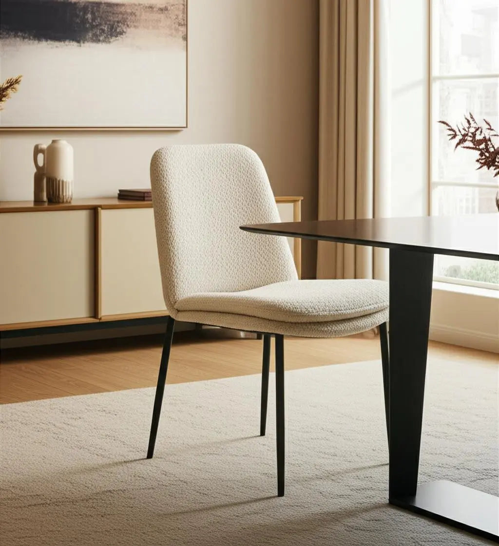Set of Two Cream and Black Boucle Dining Side Chairs Homeroots Kitchen & Dining