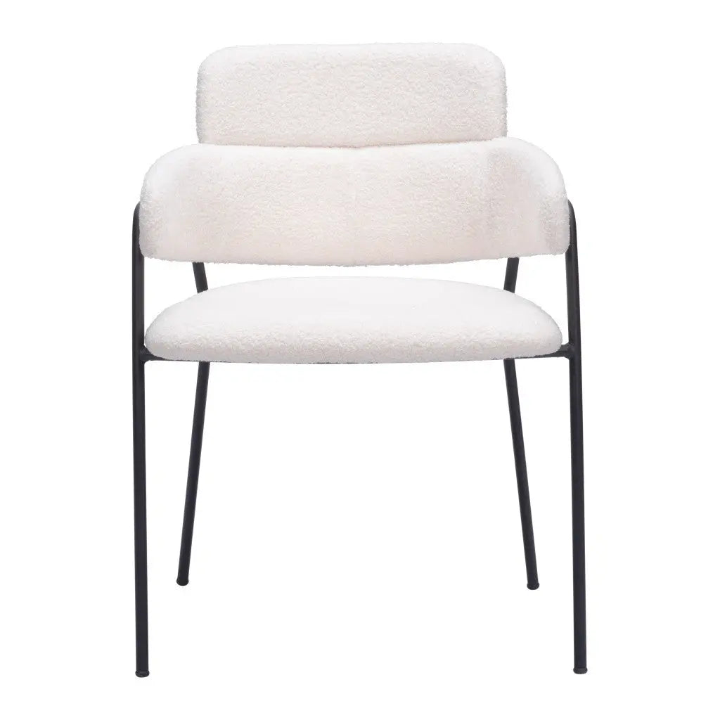 Set of Two Cream and Black Upholstered Faux Fur Dining Arm Chairs Homeroots