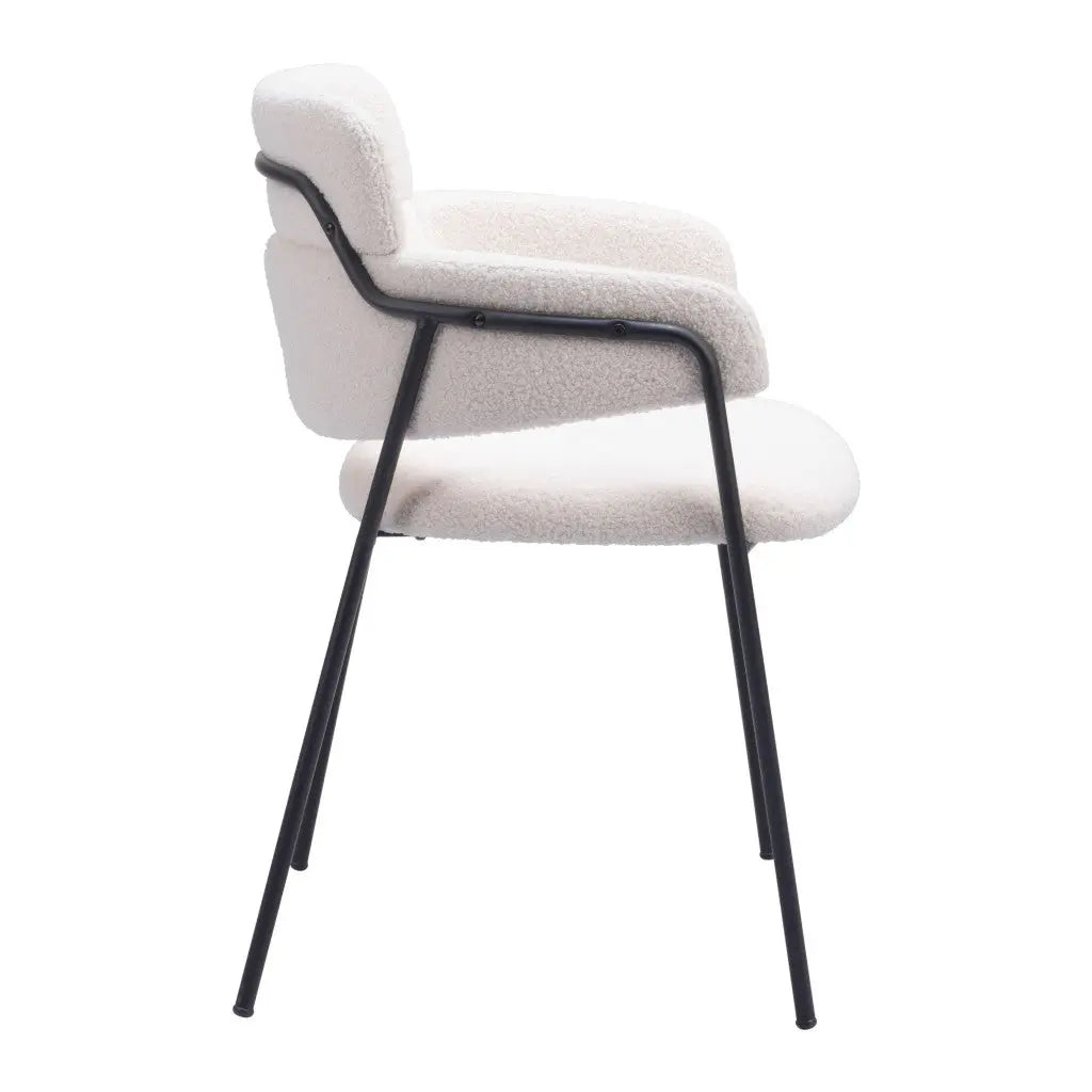 Set of Two Cream and Black Upholstered Faux Fur Dining Arm Chairs Homeroots
