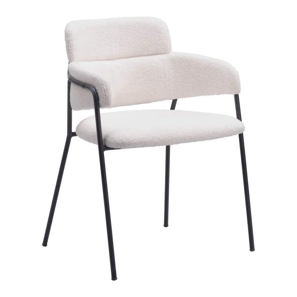 Set of Two Cream and Black Upholstered Faux Fur Dining Arm Chairs Homeroots