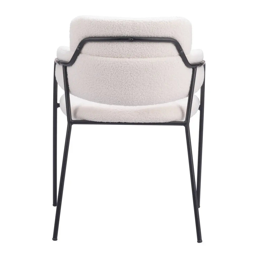 Set of Two Cream and Black Upholstered Faux Fur Dining Arm Chairs Homeroots