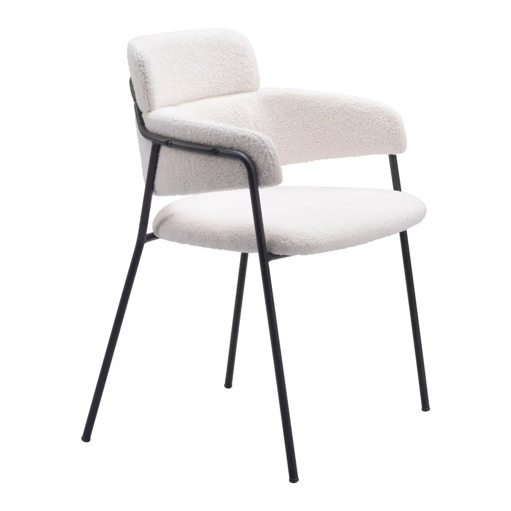 Set of Two Cream and Black Upholstered Faux Fur Dining Arm Chairs Homeroots