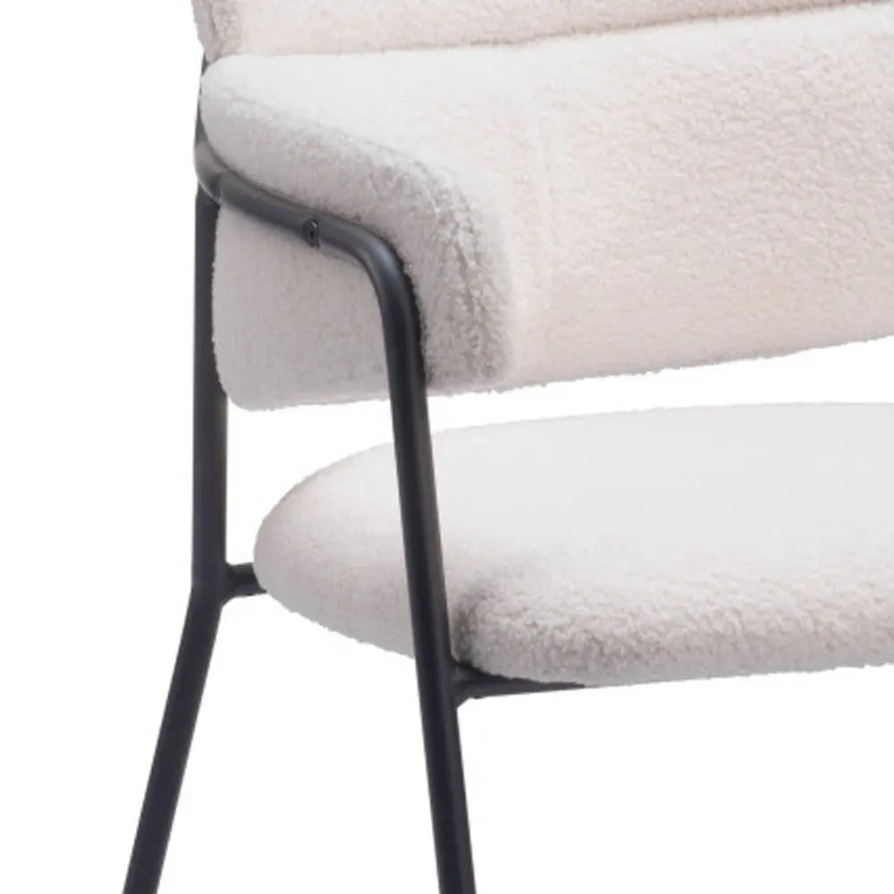 Set of Two Cream and Black Upholstered Faux Fur Dining Arm Chairs Homeroots