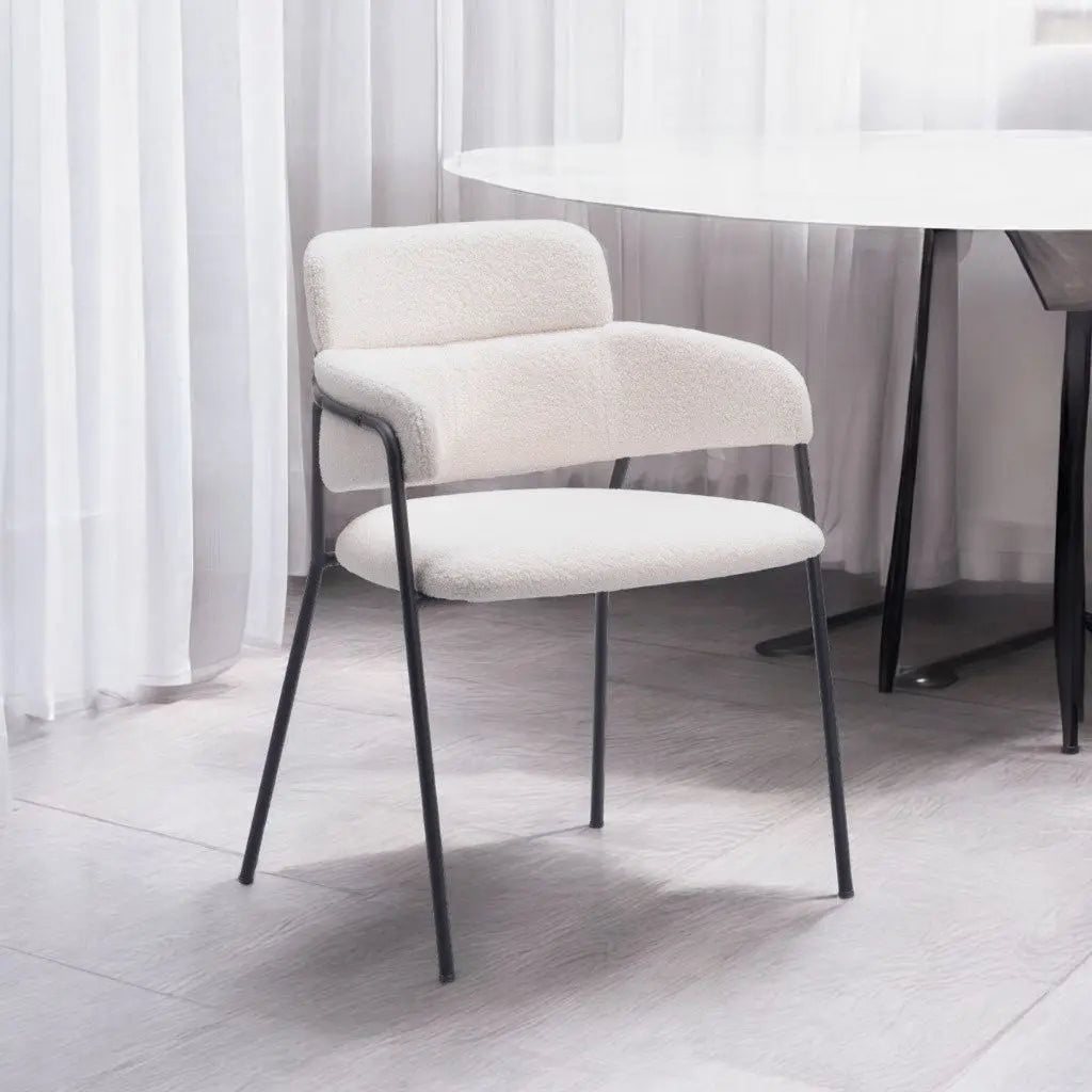 Set of Two Cream and Black Upholstered Faux Fur Dining Arm Chairs Homeroots