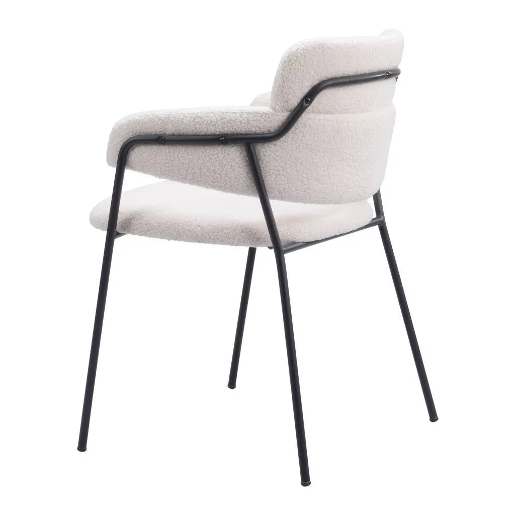 Set of Two Cream and Black Upholstered Faux Fur Dining Arm Chairs Homeroots