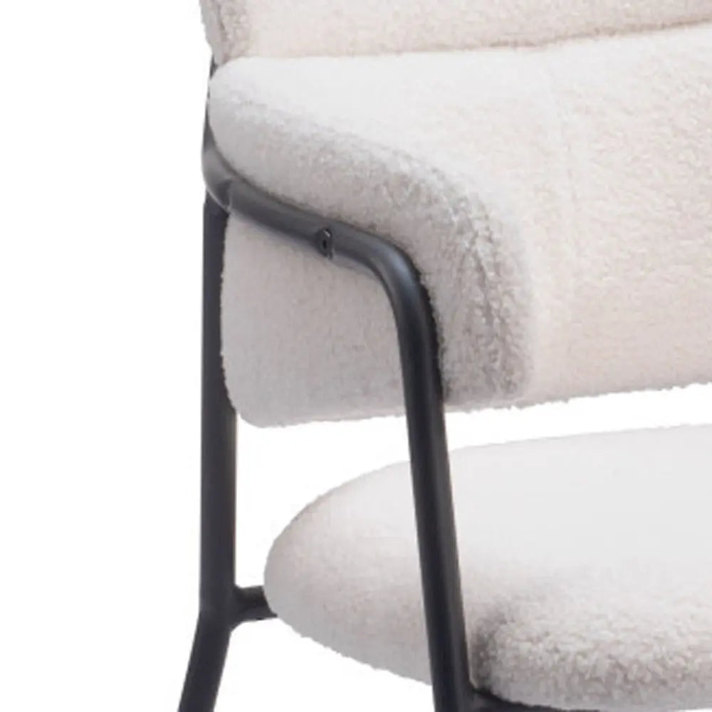 Set of Two Cream and Black Upholstered Faux Fur Dining Arm Chairs Homeroots