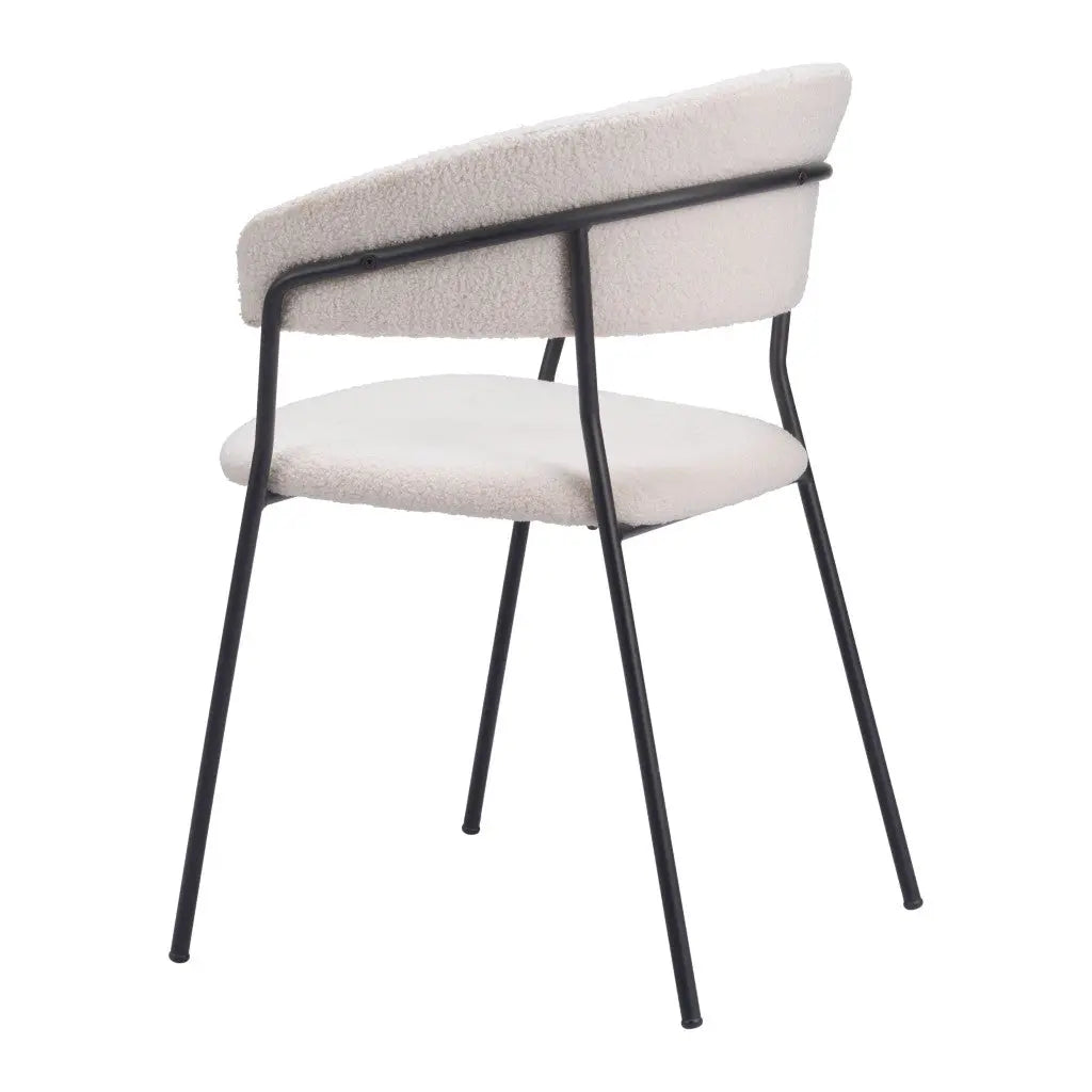 Set of Two Cream and Black Upholstered Faux Fur Open Back Dining Arm Chairs Homeroots