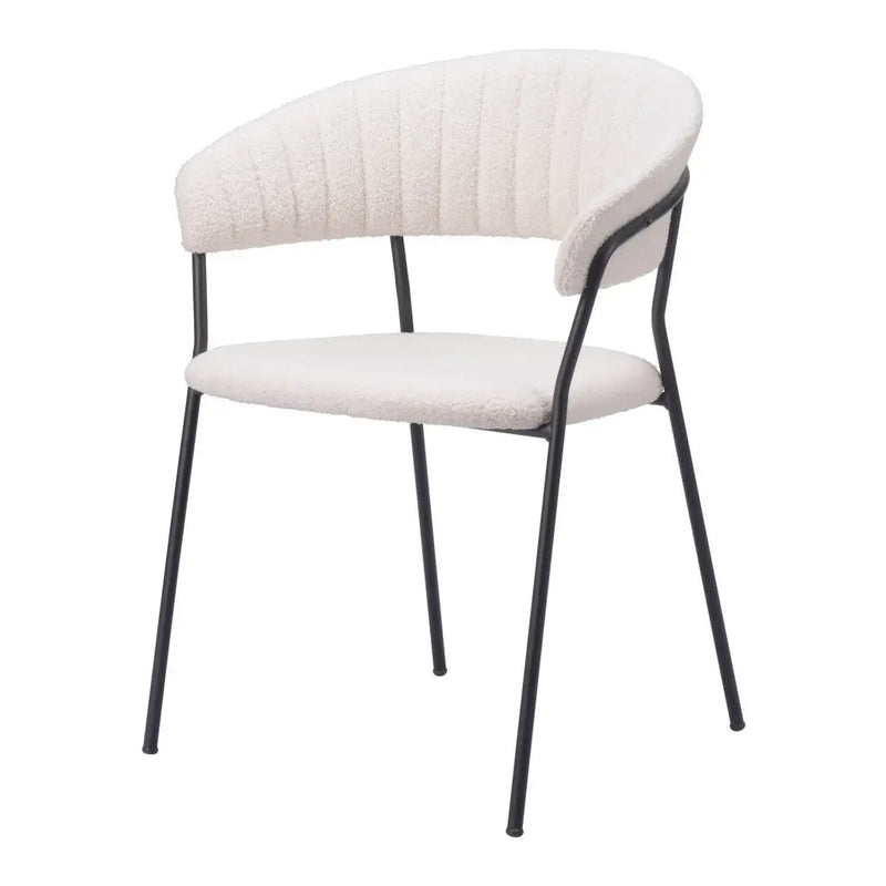 Set of Two Cream and Black Upholstered Faux Fur Open Back Dining Arm Chairs Homeroots