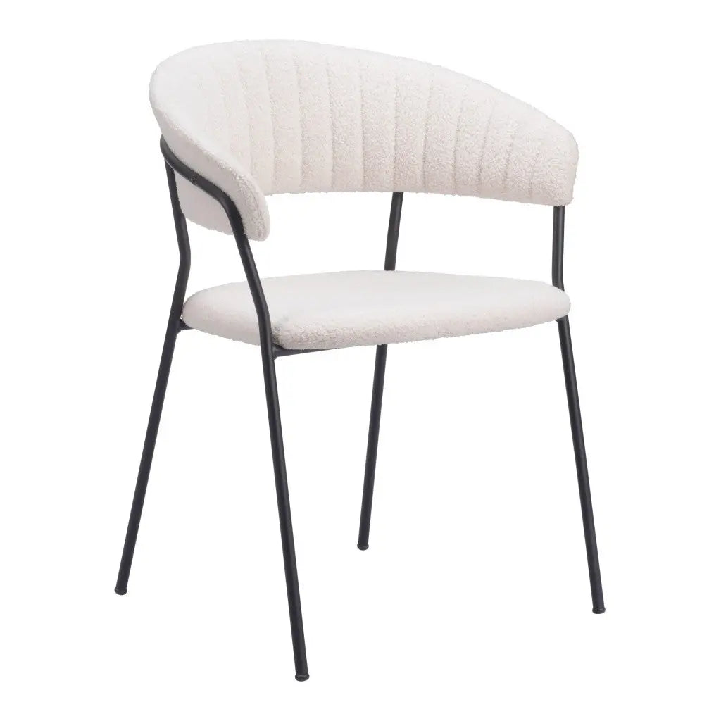 Set of Two Cream and Black Upholstered Faux Fur Open Back Dining Arm Chairs Homeroots