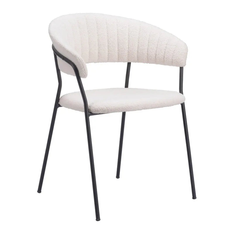 Set of Two Cream and Black Upholstered Faux Fur Open Back Dining Arm Chairs Homeroots