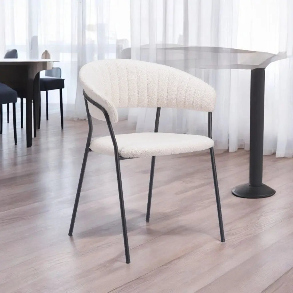 Set of Two Cream and Black Upholstered Faux Fur Open Back Dining Arm Chairs Homeroots