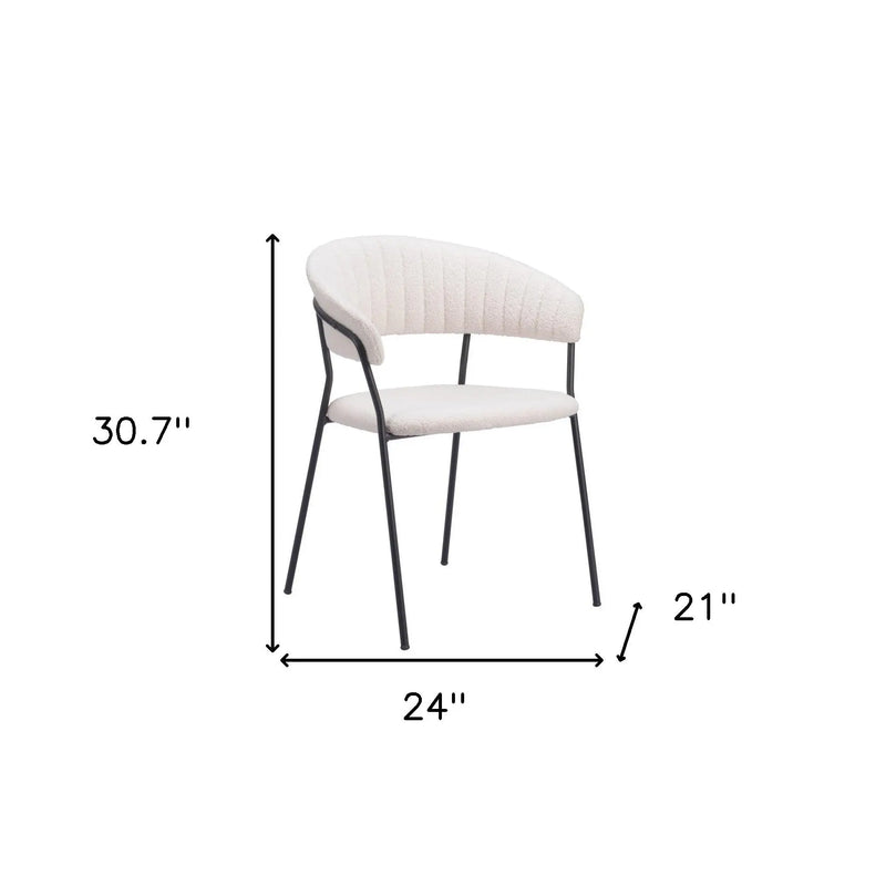 Set of Two Cream and Black Upholstered Faux Fur Open Back Dining Arm Chairs Homeroots