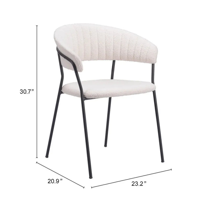 Set of Two Cream and Black Upholstered Faux Fur Open Back Dining Arm Chairs Homeroots