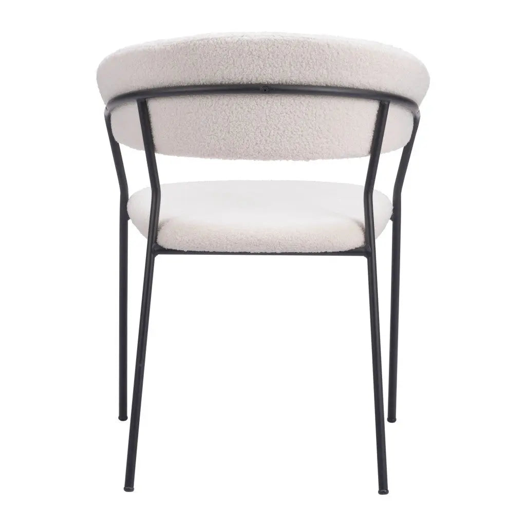 Set of Two Cream and Black Upholstered Faux Fur Open Back Dining Arm Chairs Homeroots