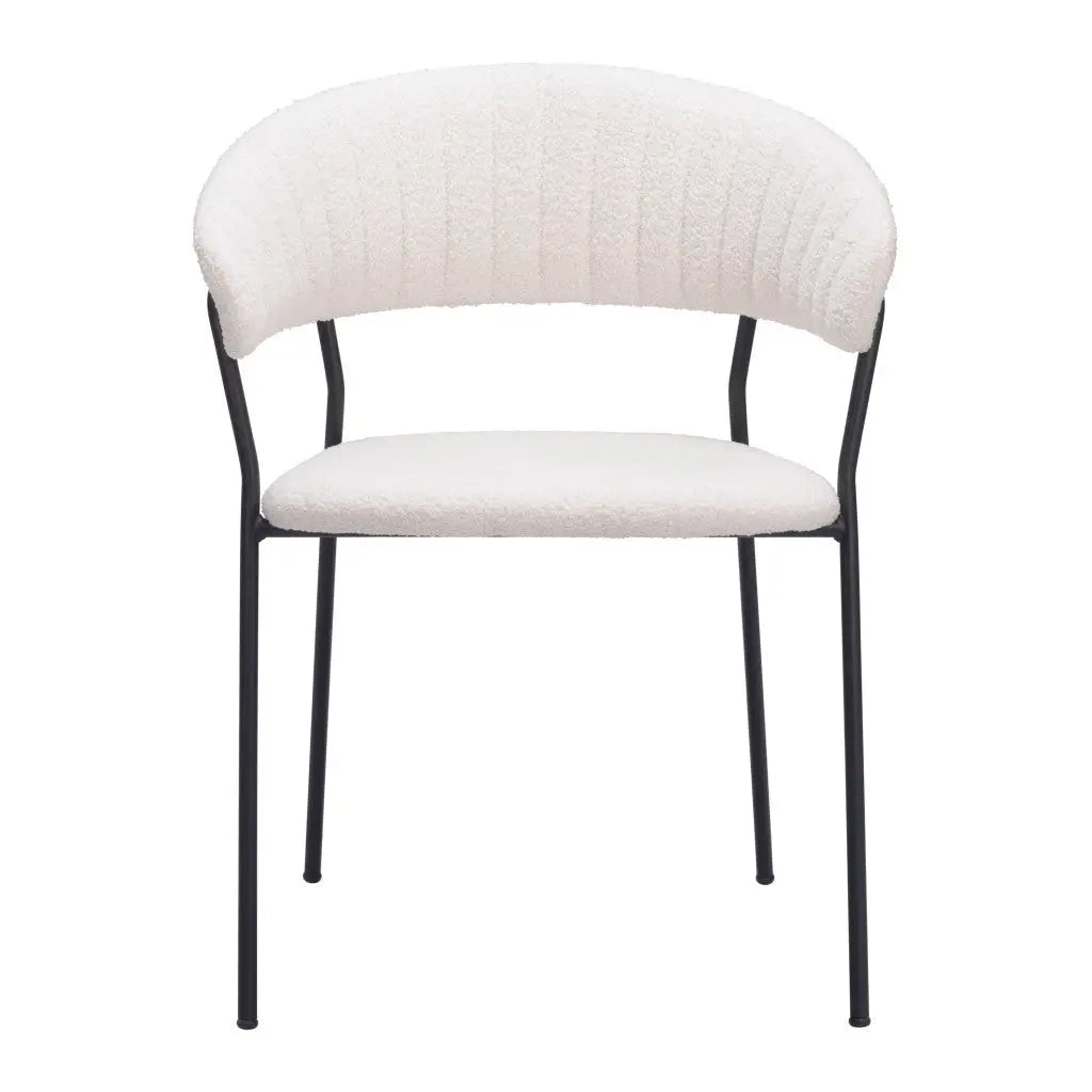 Set of Two Cream and Black Upholstered Faux Fur Open Back Dining Arm Chairs Homeroots