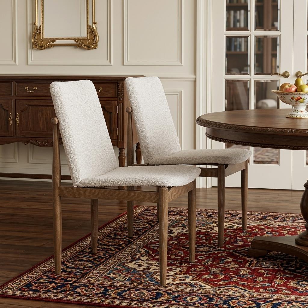 Set of Two Cream and Brown Fabric Dining Side Chairs Homeroots Kitchen & Dining