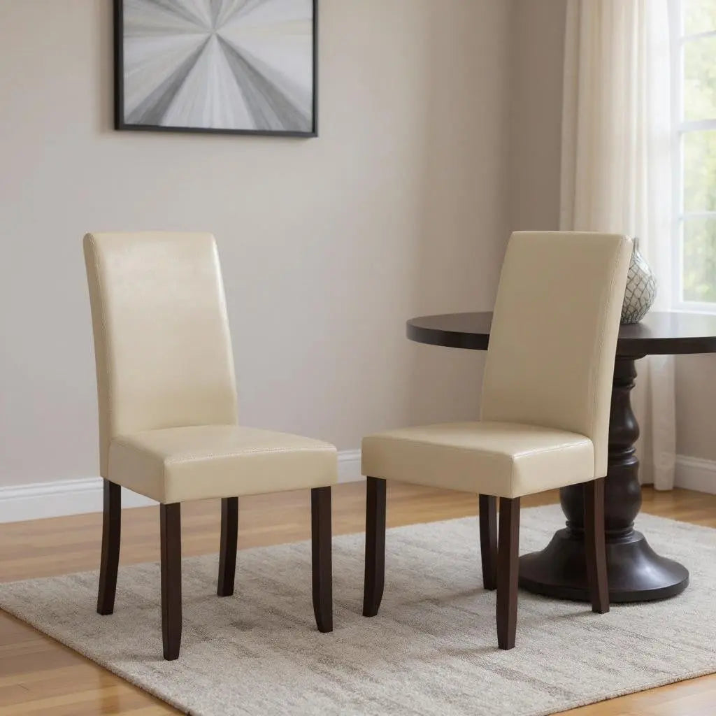 Set of Two Cream and Brown Wood Dining Parsons Chairs Homeroots Kitchen & Dining