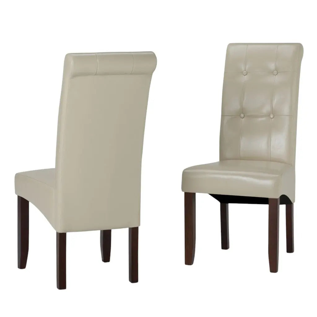 Set of Two Cream and Brown Wood Dining Parsons Chairs Homeroots Kitchen & Dining