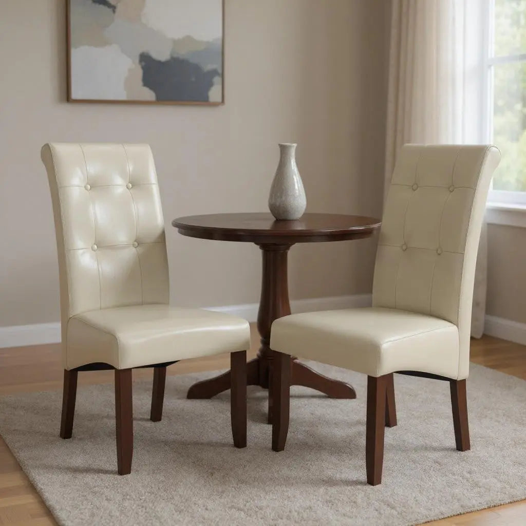Set of Two Cream and Brown Wood Dining Parsons Chairs Homeroots Kitchen & Dining