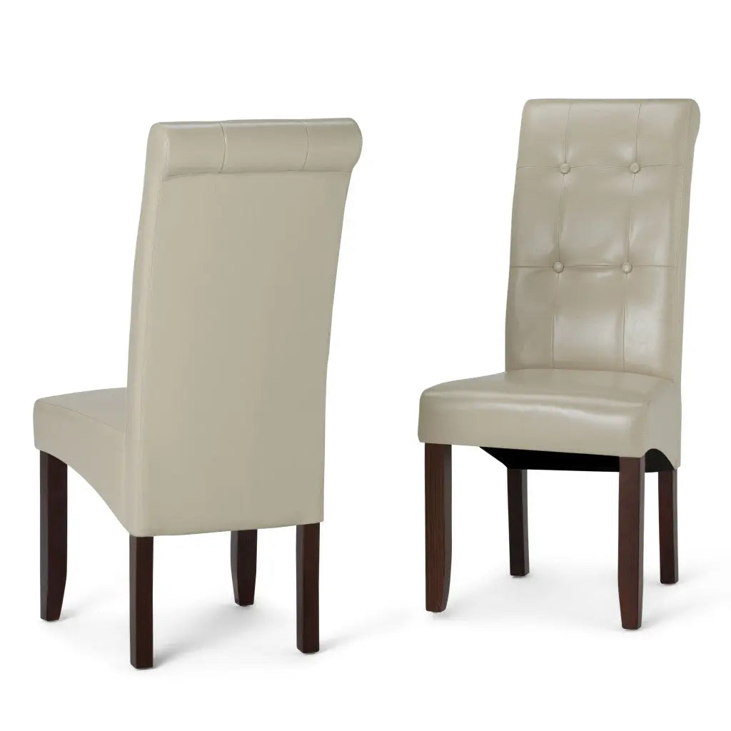 Set of Two Cream and Brown Wood Dining Parsons Chairs Homeroots Kitchen & Dining